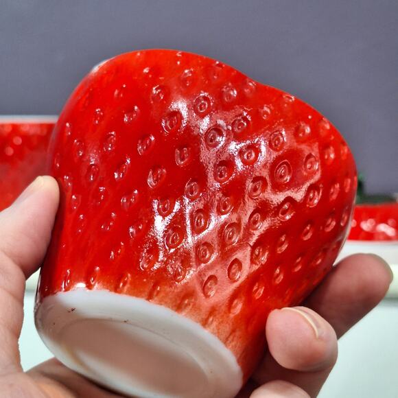 Vintage handprints glass strawberry mini canister jar with lid set of 2 - Picture 4 of 7